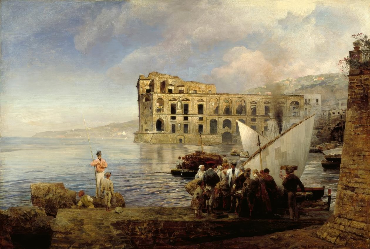 Bucht bei Neapel mit Palast der Königin Anna von Oswald Achenbach