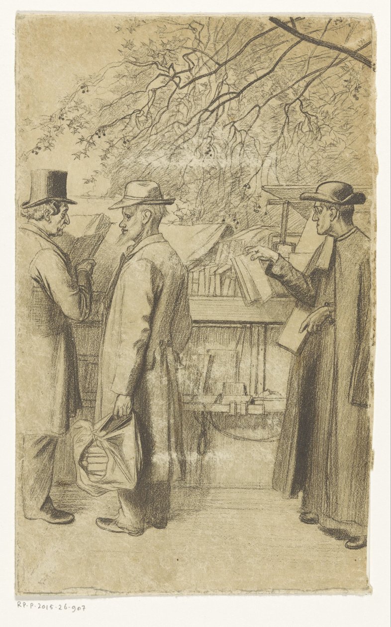 Personen vor einem Buchstand an einem Kai in Paris von Oswald Heidbrinck