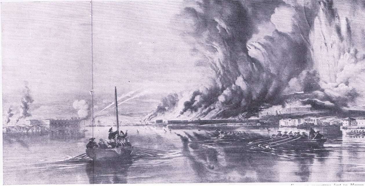 Der Fall von Sewastopol und der Rückzug der Russen, 8. September 1855, Illustration aus British Battles on Land and Sea, 1915 von Oswald Walters Brierly