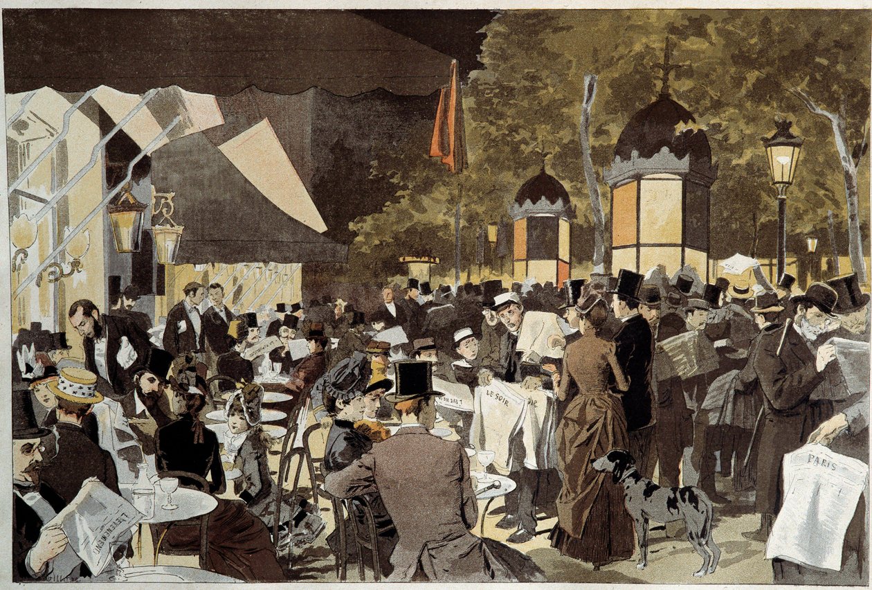 Die Boulevards in der Wahlnacht Café-Terrasse. Nach einem Gemälde von Osvaldo Tofani von Oswaldo Tofani