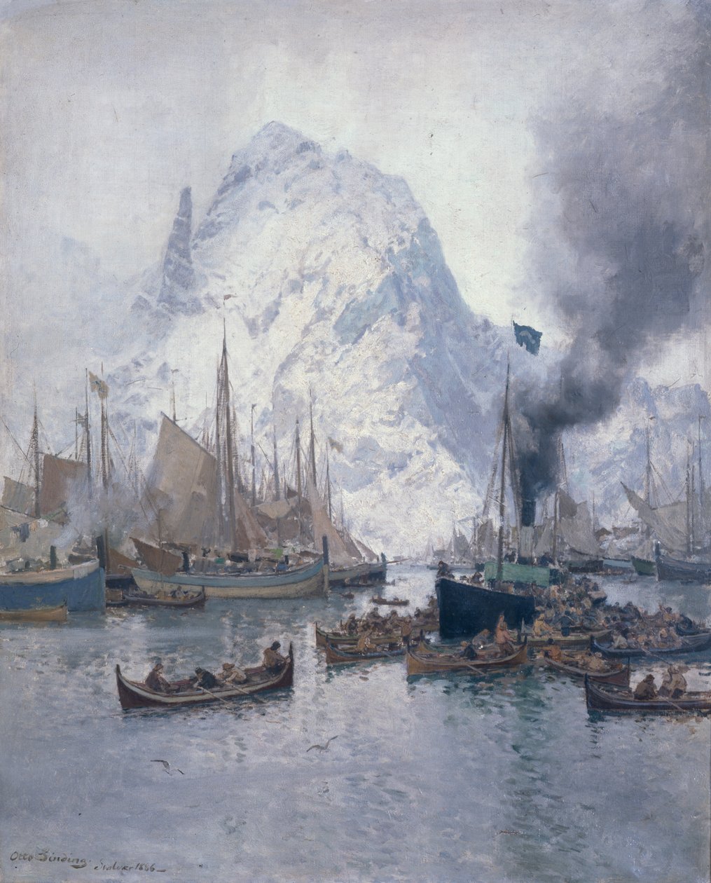 Ankunft des Agnsilddampfers, Svolvaer von Otto Ludvig Sinding