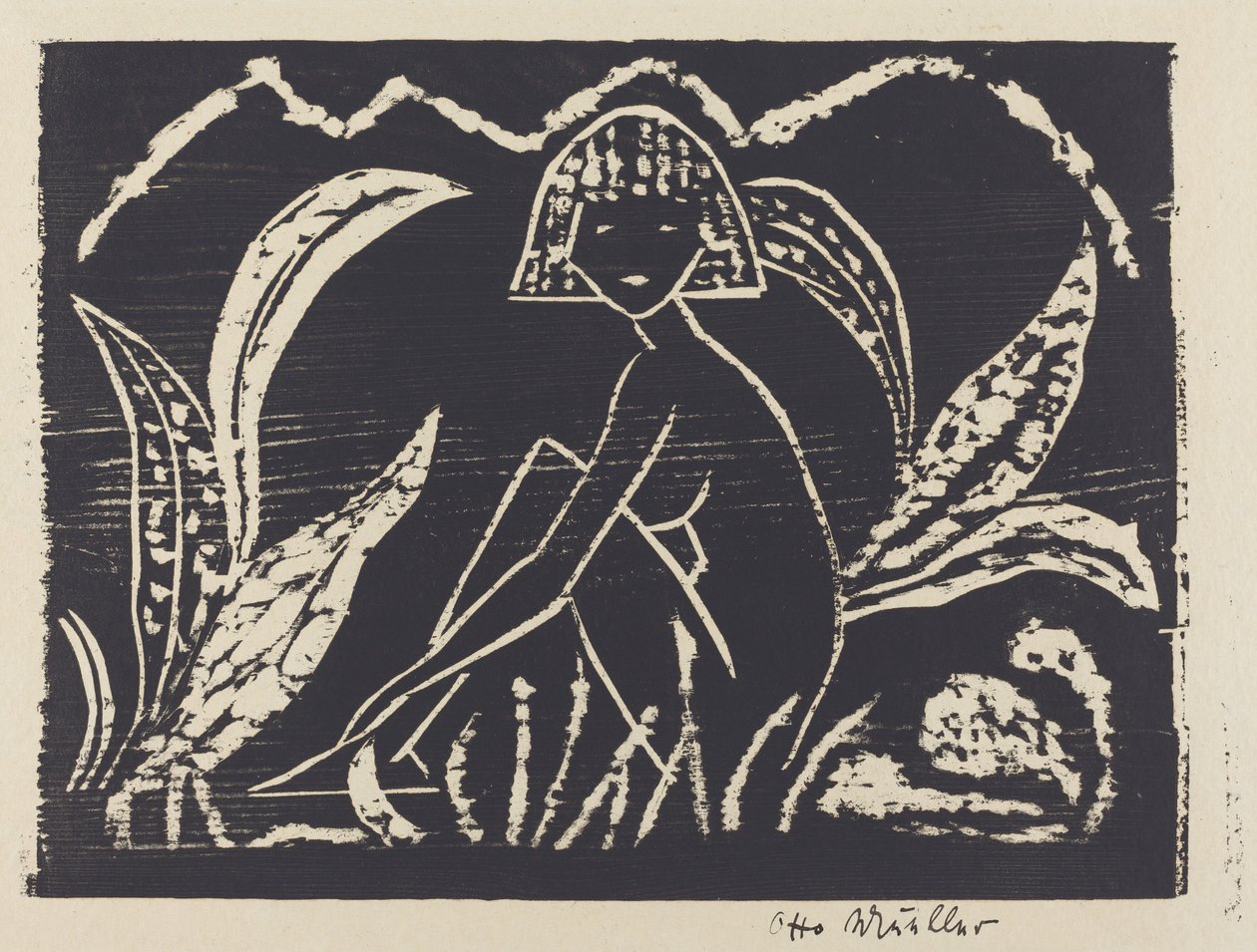 Nackte Figur eines Mädchens in einer Landschaft von Otto Müller