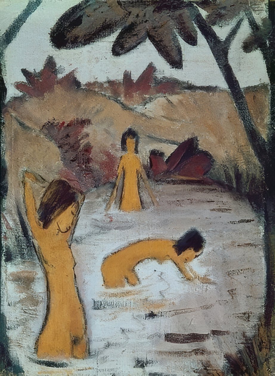 Drei Badende im Teich von Otto Mueller
