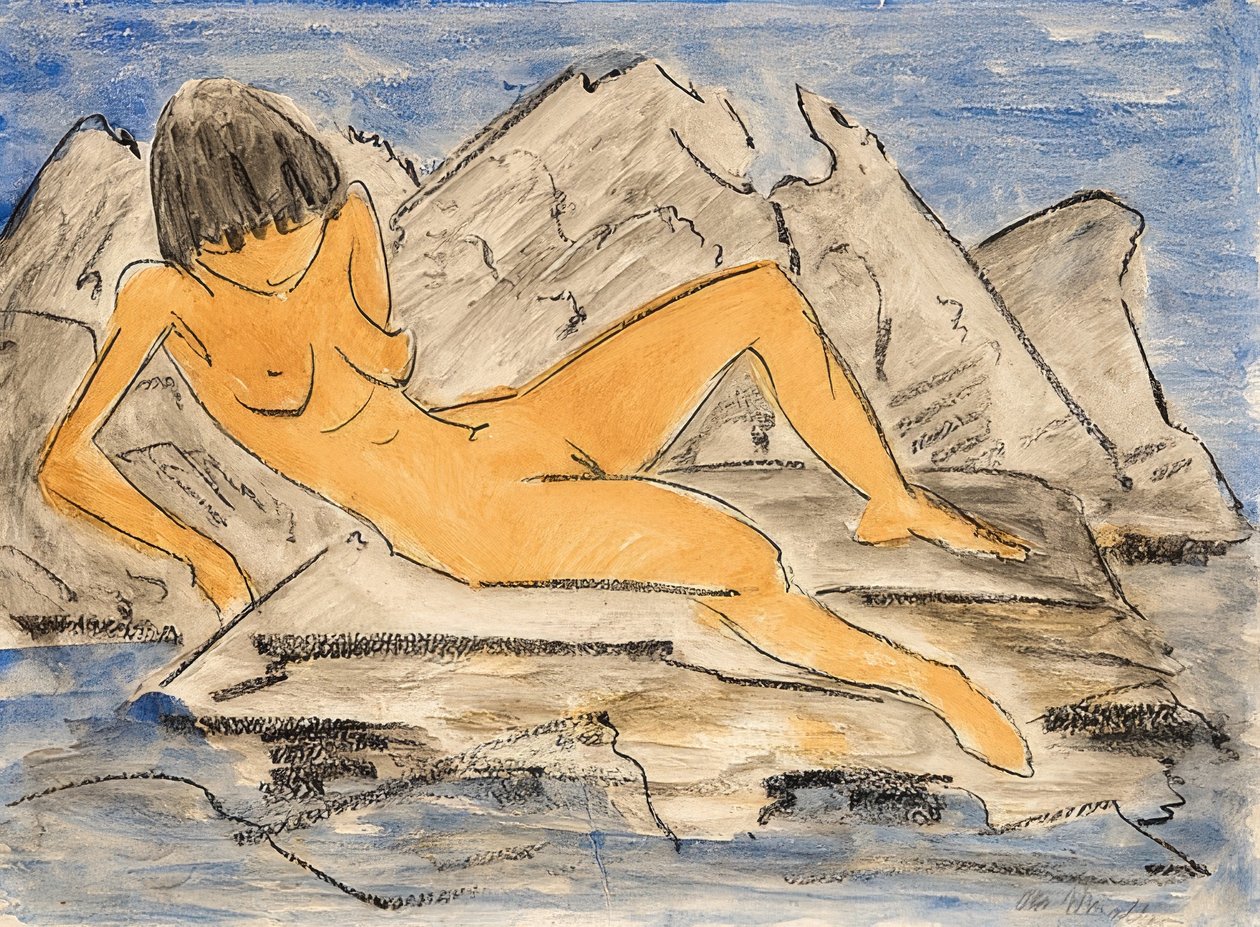 Liegender weiblicher Akt am Wasser von Otto Mueller