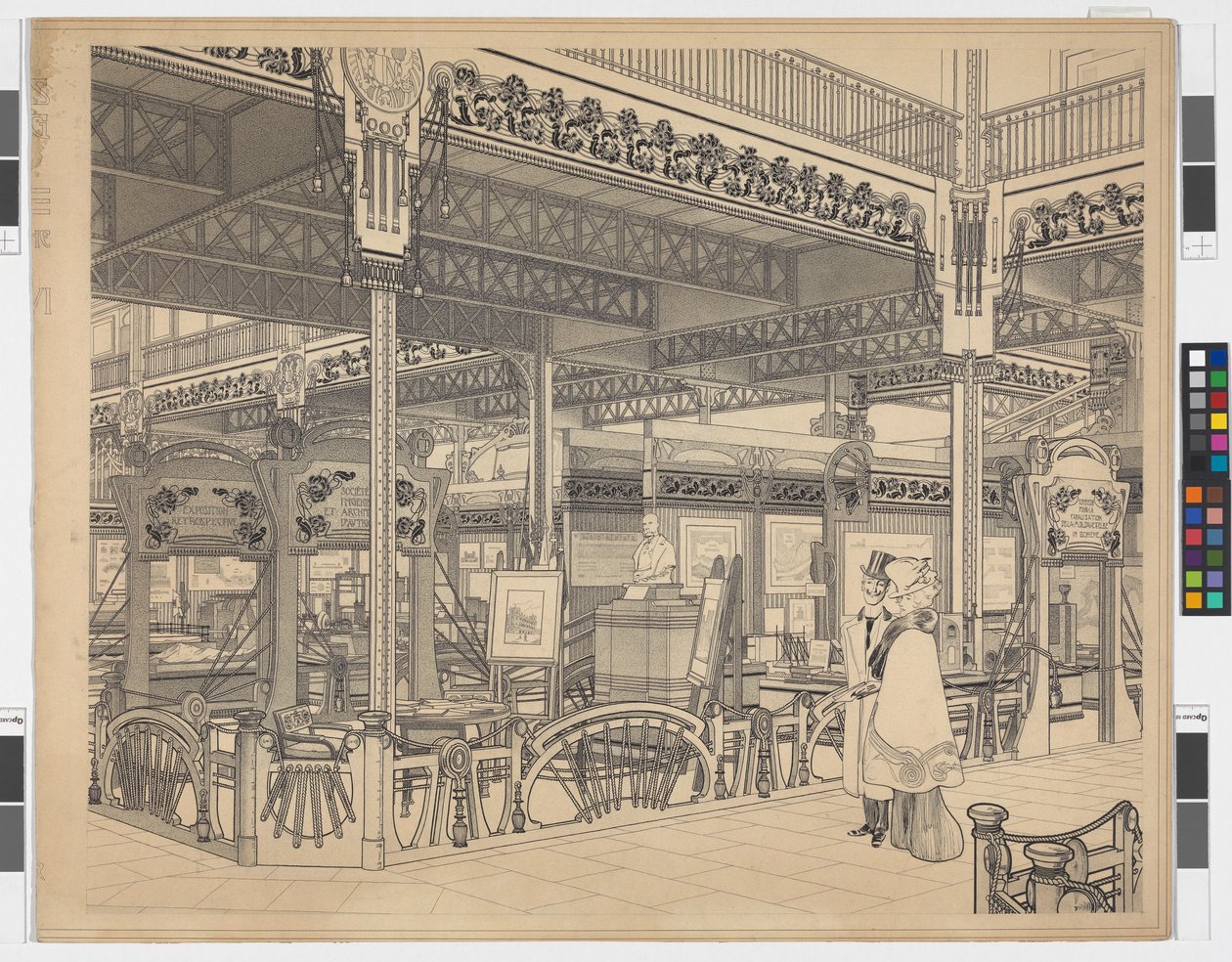 Weltausstellung in Paris, Gruppe VI: Ingenieur- und Eisenbahnwesen am Champ de Mars, Perspektive von Otto Wagner