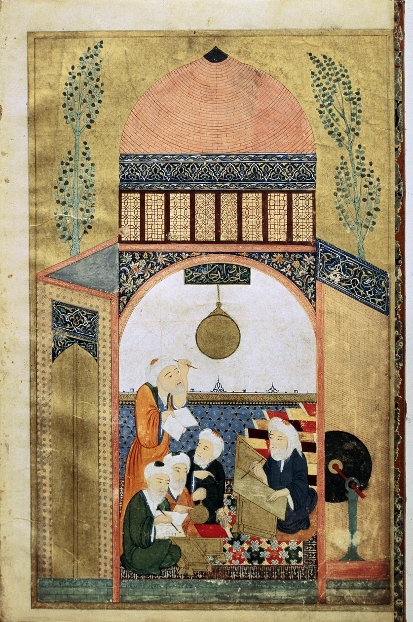 Eine Vorlesung über Astronomie, vier Wissenschaftler mit ihrem Meister, ca. 1418 von Ottoman School