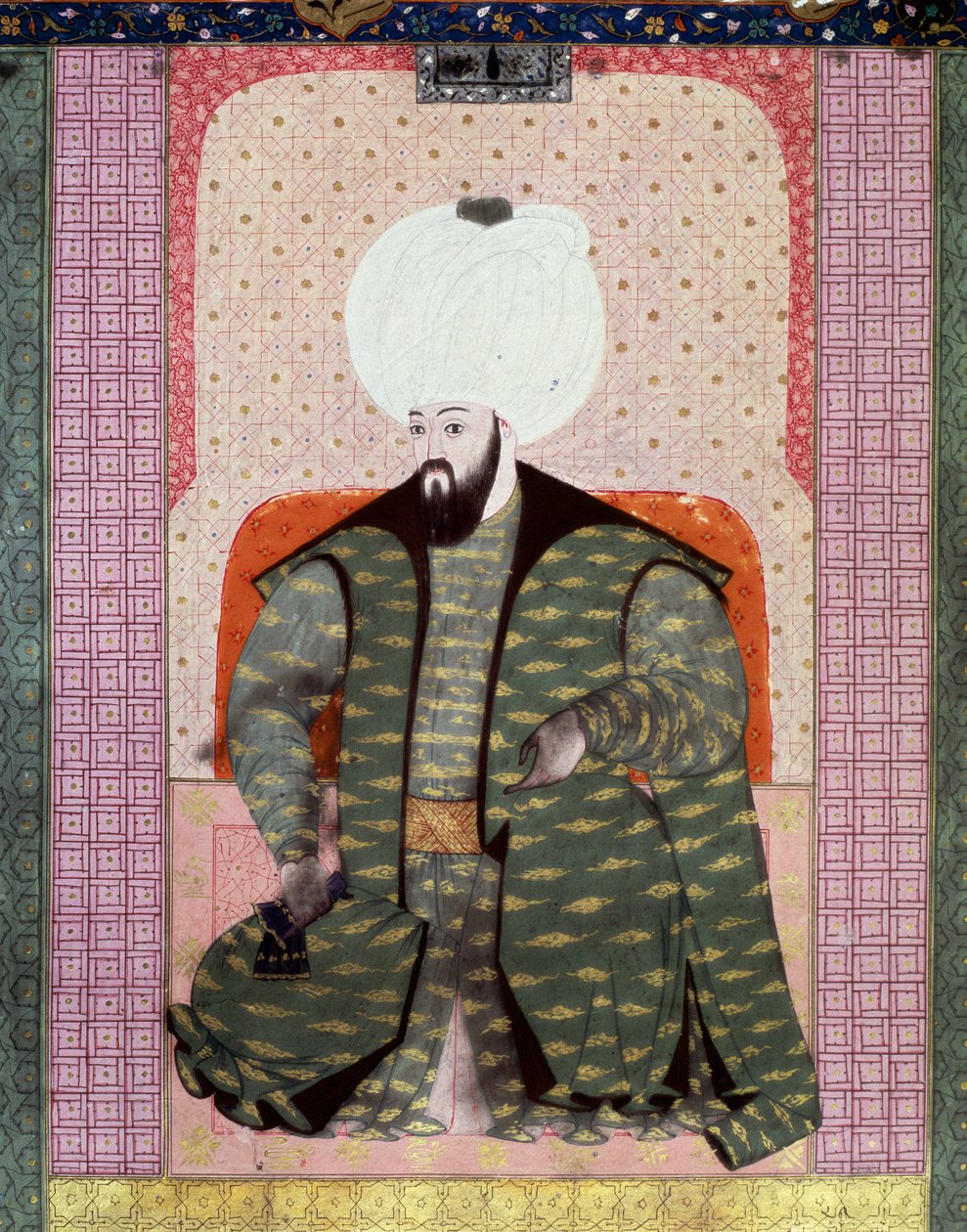 Porträt des osmanischen Sultans Bajazed II der Gerechte (1447-1512). Miniatur aus dem Manuskript 