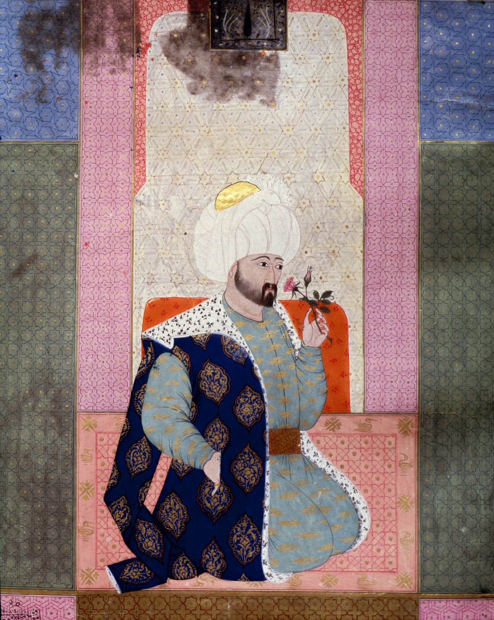 Osmanisches Reich: Porträt von Sultan Mehmet Celebi I, Miniatur aus dem Manuskript Zubdat al Tawarikh von Seyyid Loqman Ashuri von Ottoman School
