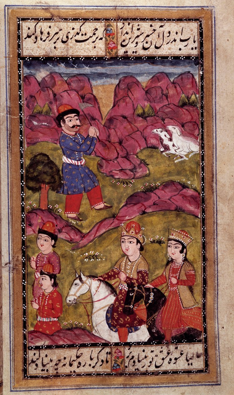 Osmanische Kunst: Pferderitt eines Prinzen. Türkische Manuskriptseite. 16. Jahrhundert. Private Sammlung von Ottoman School