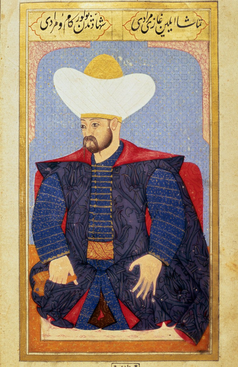 Porträt des Sultans des Osmanischen Reiches Murad I, Miniatur aus dem Manuskript Human Physiognomy von Seyyid Lokman Hussein von Ottoman School