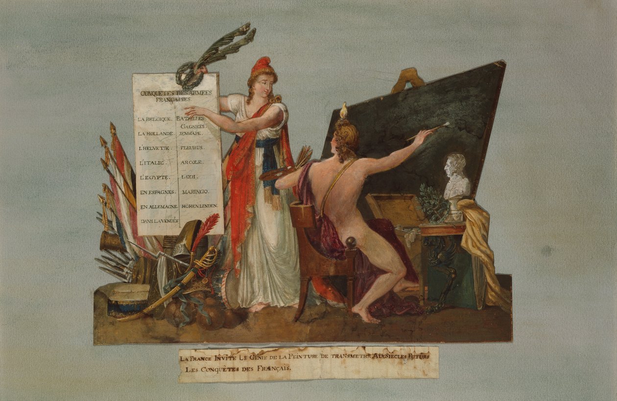 Frankreich lädt das Genie der Malerei ein, zukünftigen Generationen die Geschichte der französischen Eroberungen und die Siege ihrer Armeen zu übermitteln von P. A. and J.B. Lesueur