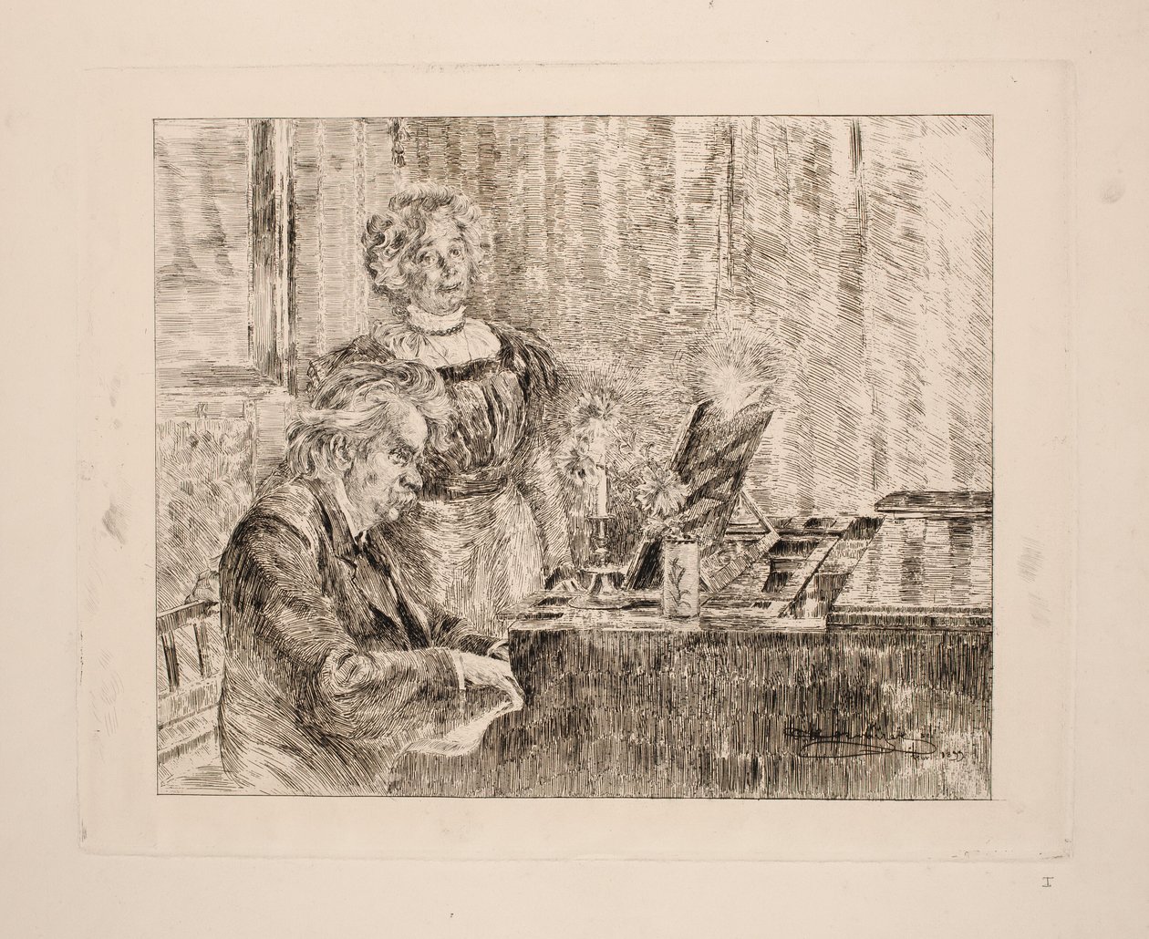 Edvard und Nina Grieg am Klavier von Peder Severin Krøyer