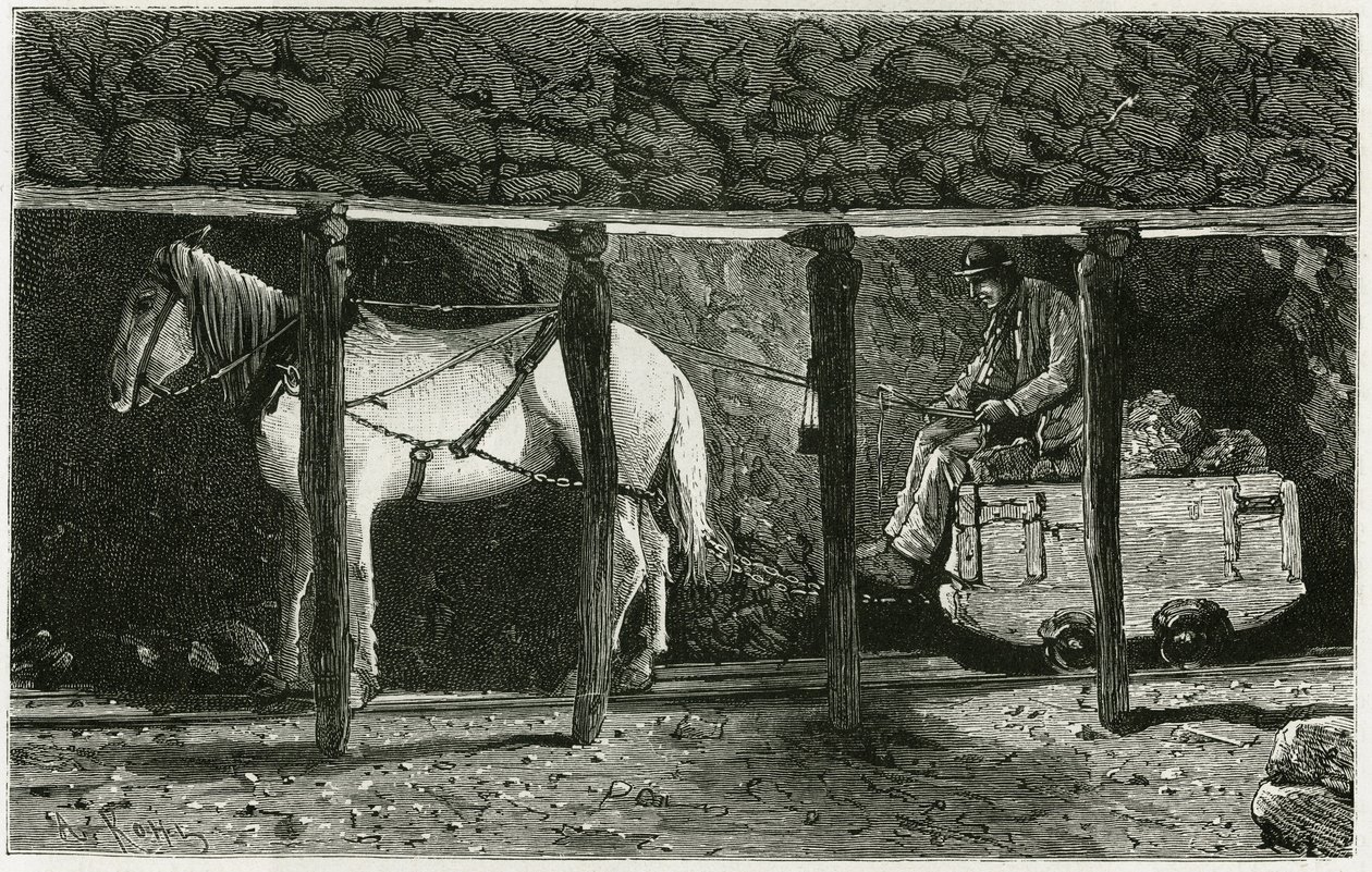 Innenansicht einer Galerie mit Berlaine. Gravur von Ferat zur Illustration der Geschichte „Belgien“ von Camille Lemonnier (1844-1913), belgischer Schriftsteller. Veröffentlicht in Le Tour du monde, nouveau journal des voyages, 2. Halbjahr 1884, herausgegeb von P. Ferat