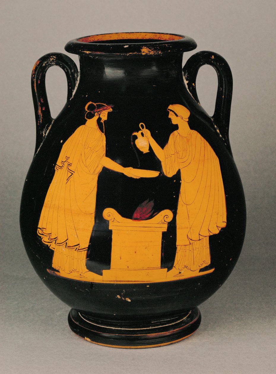 Ein Paar gießt ein Trankopfer über einem Altar von Painter Argos