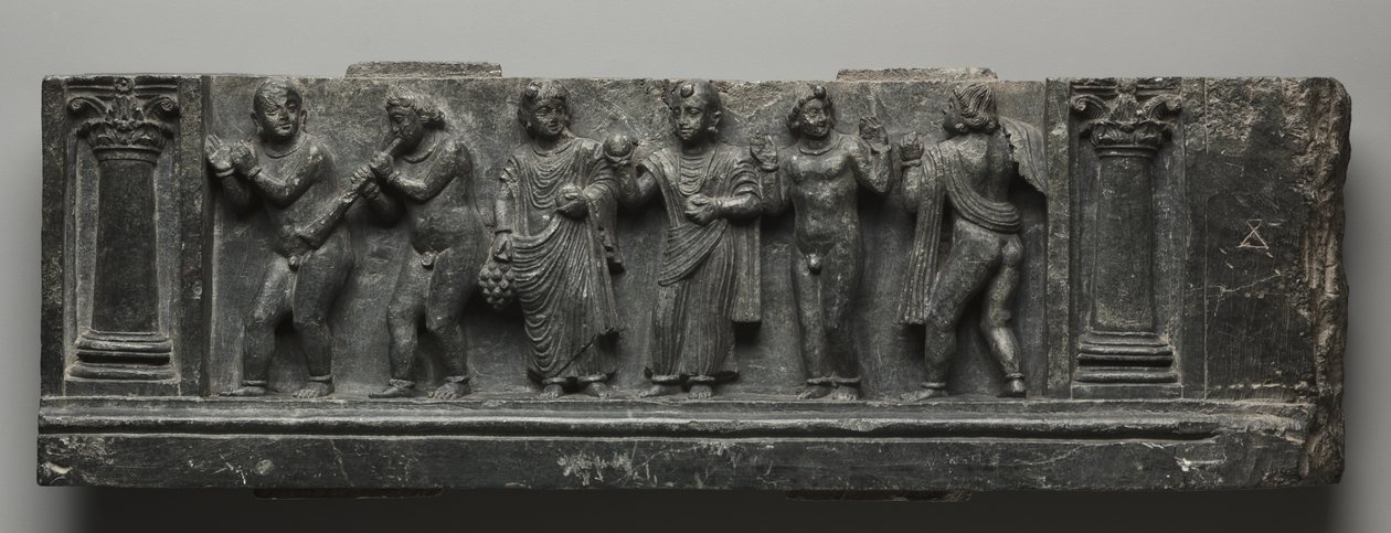 Bacchanalisches Relief, Pakistan, Gandhara, Buner-Gebiet, frühe Kushan-Periode (AD 1-320) von Pakistani School