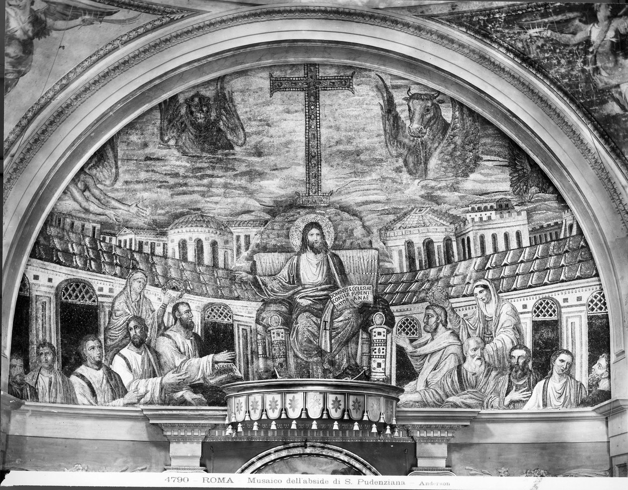 Christus auf dem Thron, umgeben von den Aposteln und den Heiligen Pudentiana und Praxedis, in der Apsis von Paleo Christian