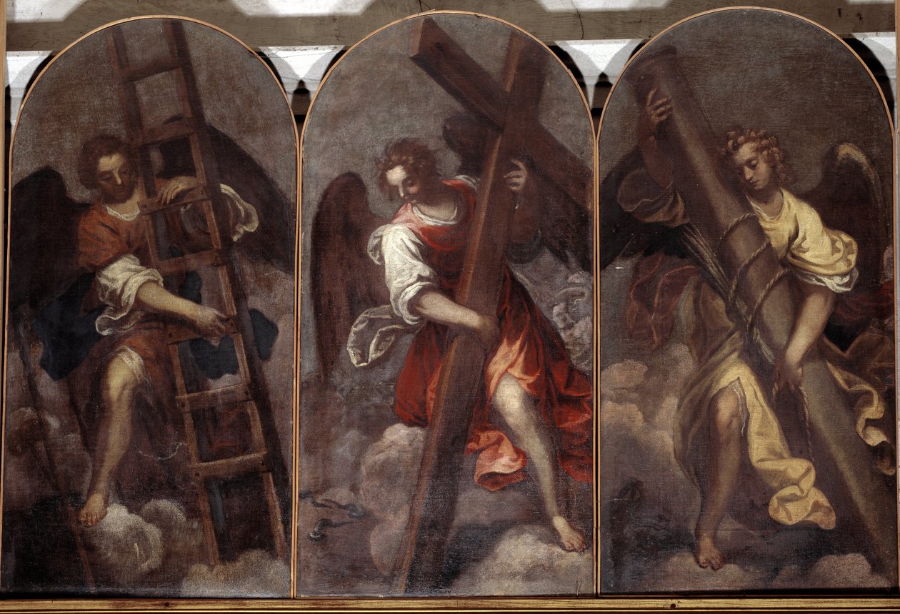 Engel halten die Werkzeuge der Passion von Palma Il Giovane