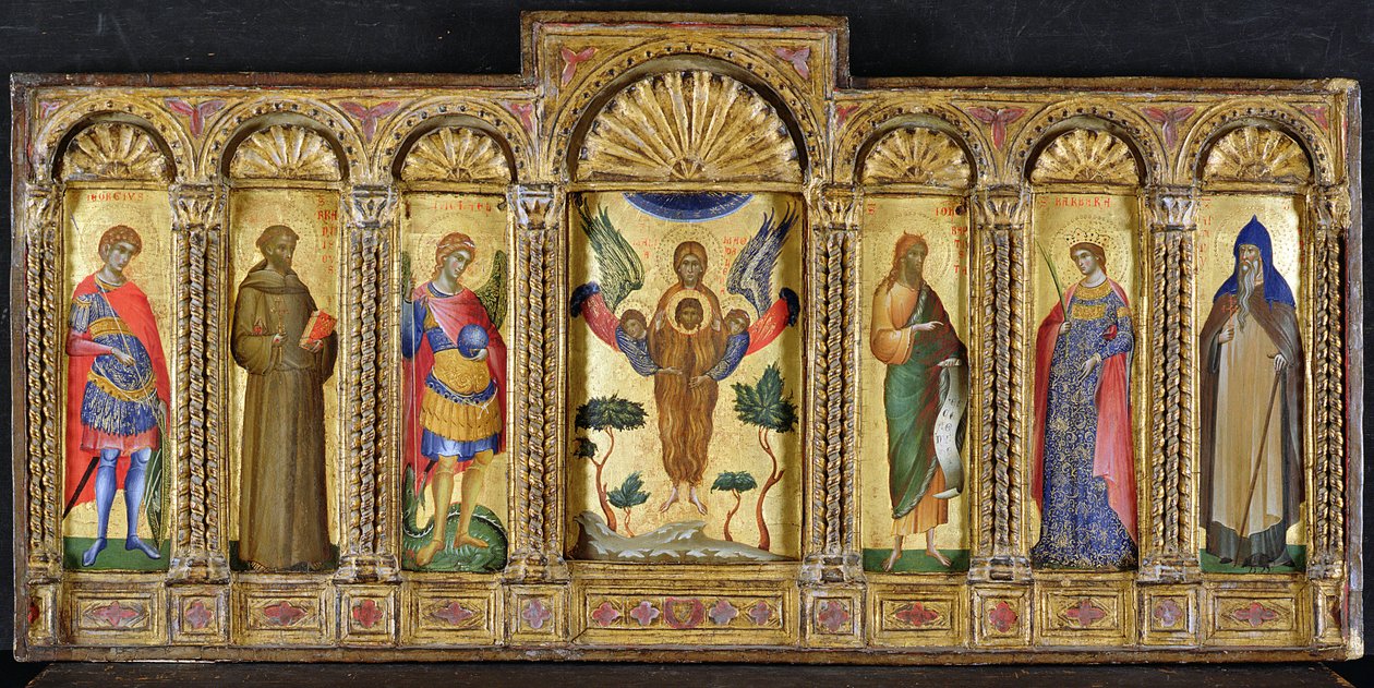 Triptychon mit Maria Magdalena, die den Kopf Christi hält, flankiert von Heiligen von Paolo Veneziano