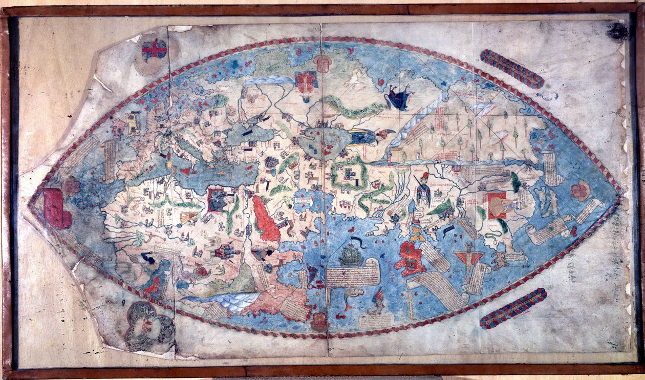 Weltkarte von Paolo Toscanelli (1397 - 1497). 1457. Diese Karte stellt das europäische Bild der Erde vor der Entdeckung der großen Kontinente dar. Biblioteca Nazionale Florenz von Paolo Toscanelli