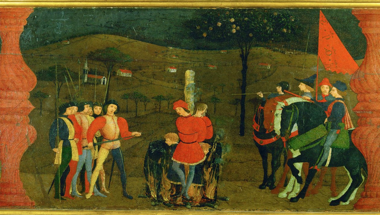 Die Entweihung der Hostie. Die Täter werden auf dem Scheiterhaufen verbrannt von Paolo Uccello