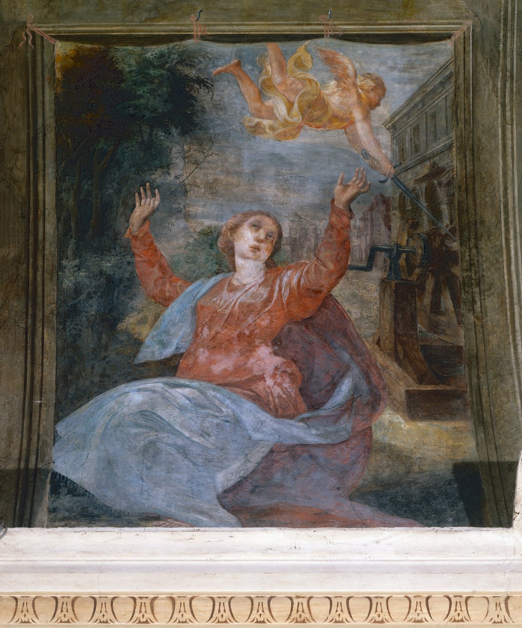 Heilige Agatha, von Parmigianino (1503-1540), Fresko, Kirche San Giovanni Evangelista, Parma, Emilia-Romagna, Italien von Parmigianino