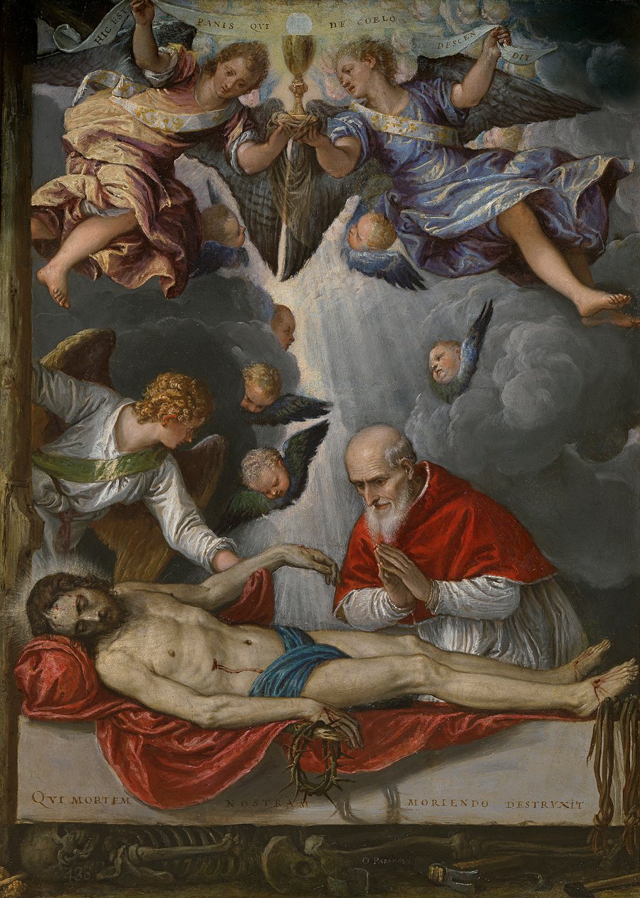 Der tote Christus, verehrt von Papst Pius V. von Parrasio Micheli