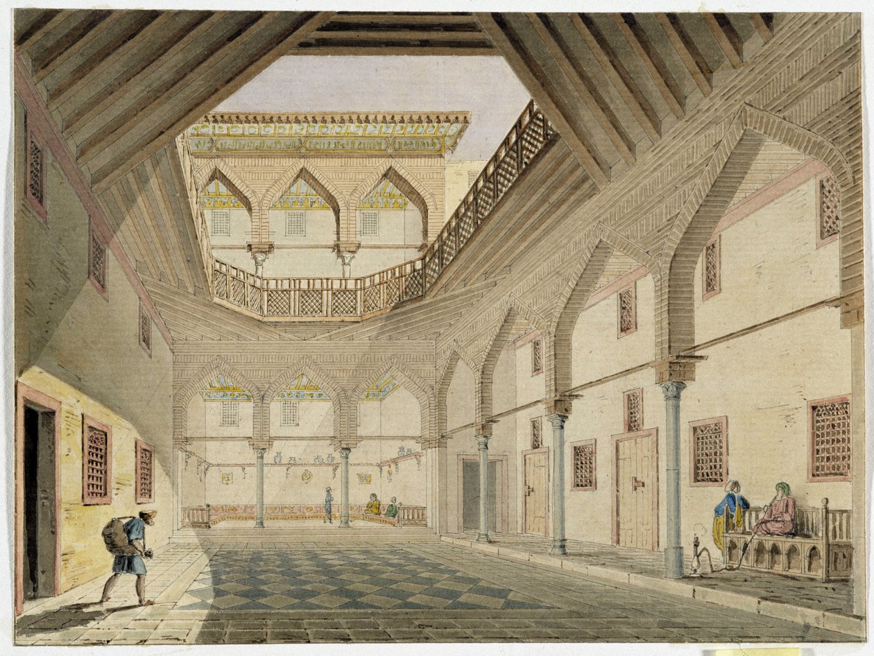 Ansicht des Inneren eines Karawansereis, Heimat von Azir Osman Agha von Pascal Xavier (after) Coste
