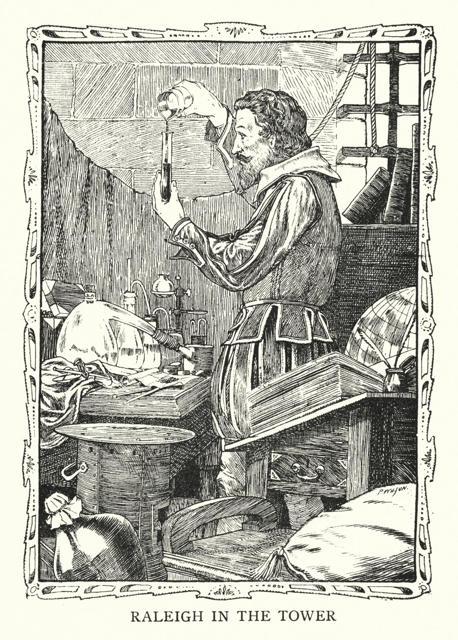 Sir Walter Raleigh im Tower of London von Patten (after) Wilson