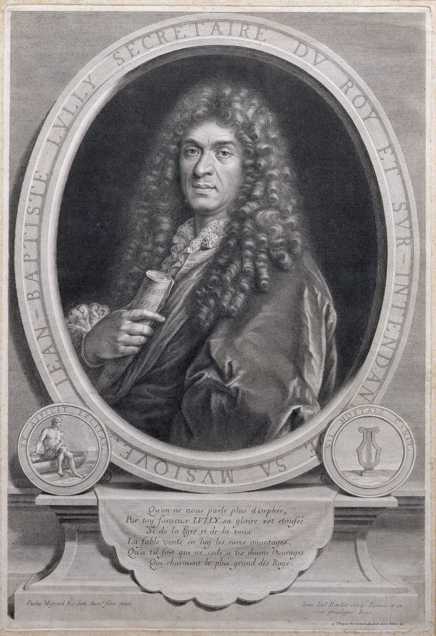 Porträt von Jean Baptiste Lully (1632-87), französischer Komponist und Operndirektor, graviert von Jean Louis Roullet (1645-99) von Paul Mignard