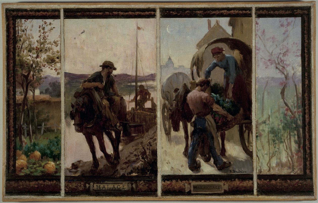 Skizze für das Rathaus von Saint-Maur-des-Fossés: Halage - Maraîchage von Paul Albert Baudouin