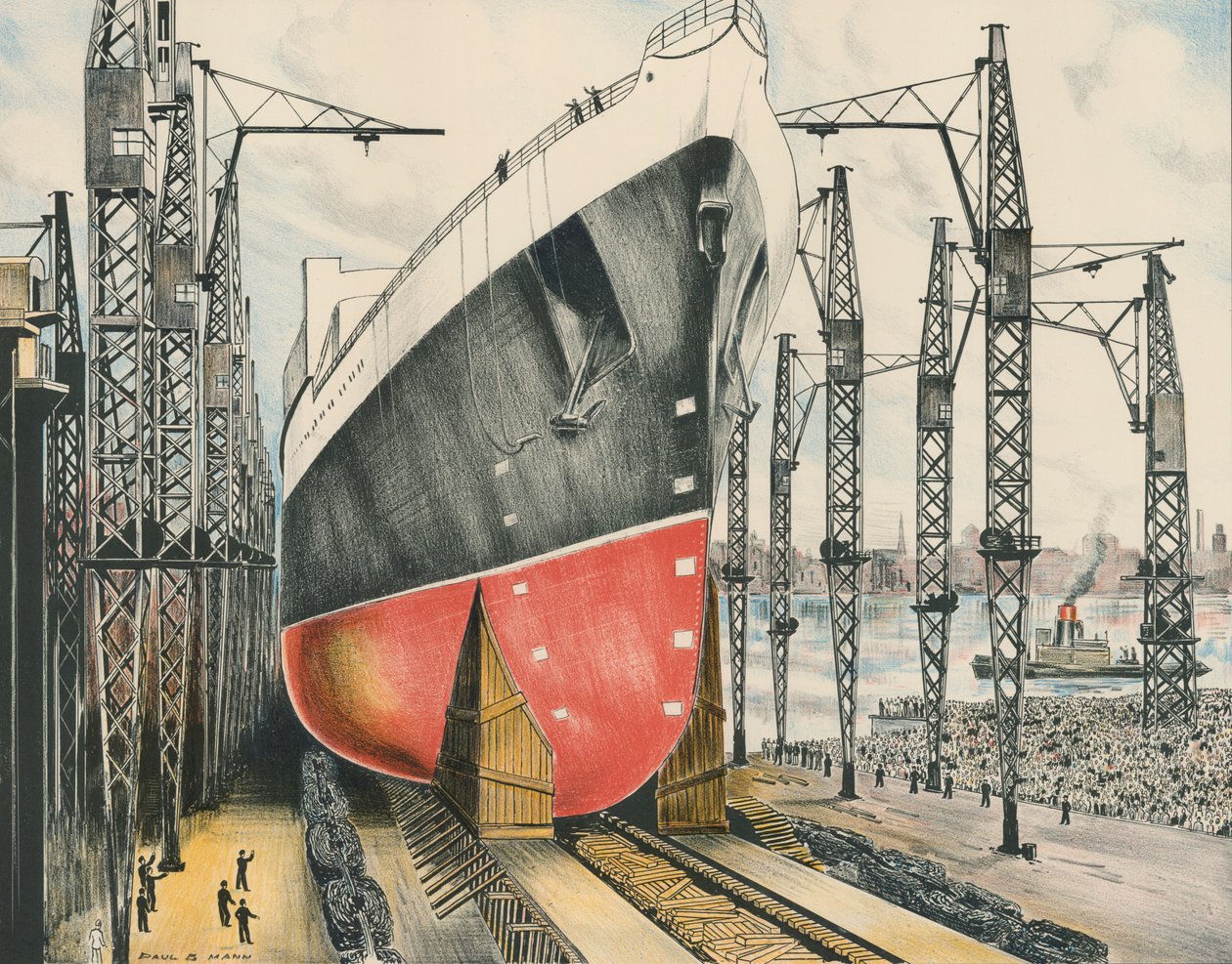 Ein Liner wird in einer Clyde-Werft zu Wasser gelassen von Paul B. Mann