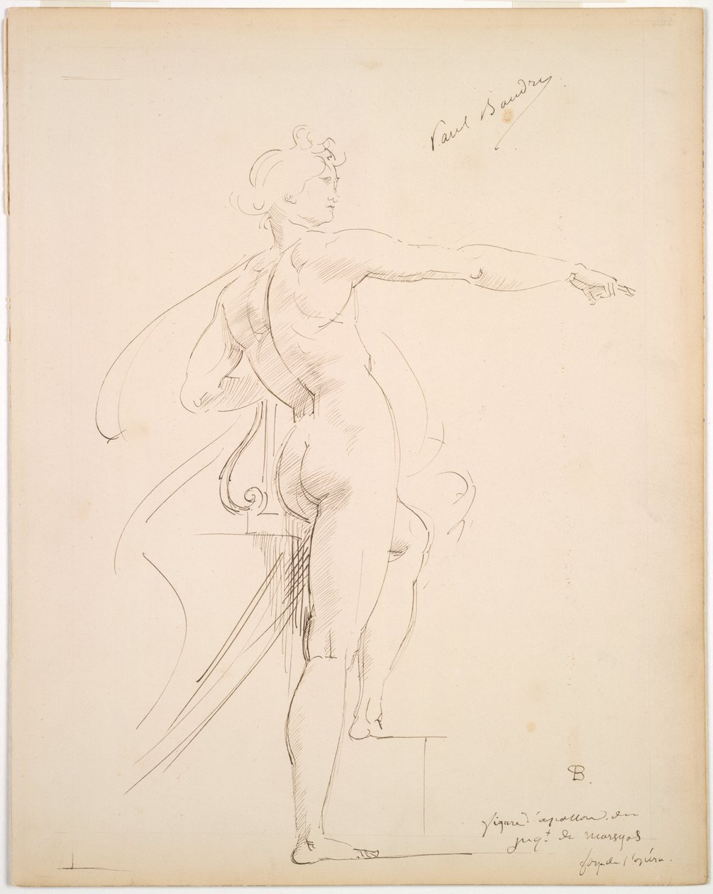 Studie von Apollo für Marsyas (recto), Gesicht im Profil (verso), späte 1860er Jahre von Paul Baudry
