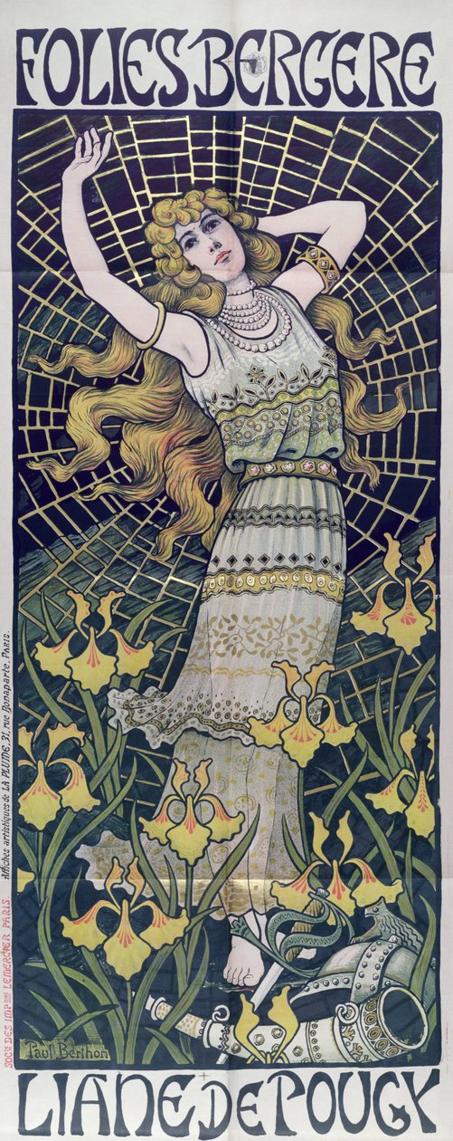Plakat, das Liane de Pougy im Folies-Bergère, Paris, Ende des 19. Jahrhunderts, bewirbt von Paul Berthon