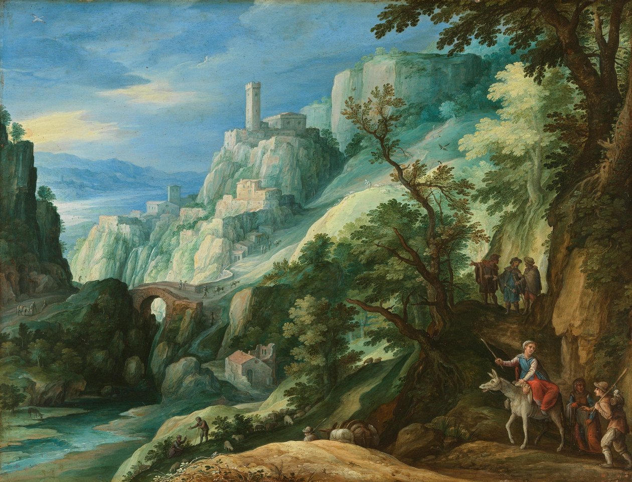 Italienische Gebirgslandschaft mit Gang nach Emmaus von Paul Bril