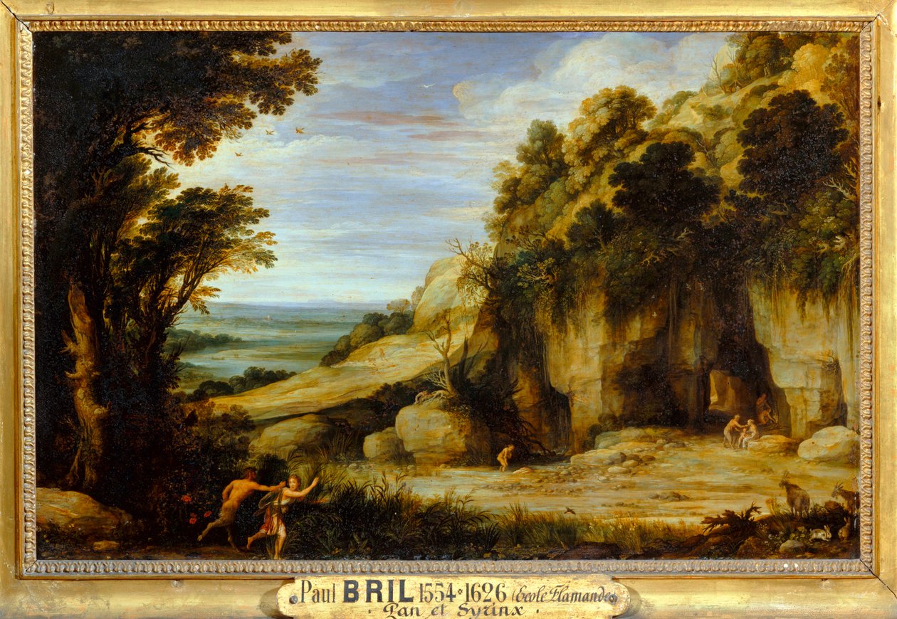 Die Nymphe Syrinx verfolgt von Pan und bald in ein Schilfrohr verwandelt von Paul Brill or Bril