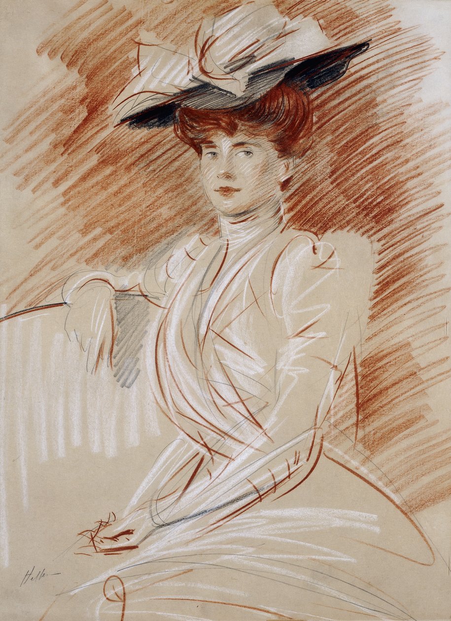 Madame Helleu mit Hut von Paul Cesar Helleu