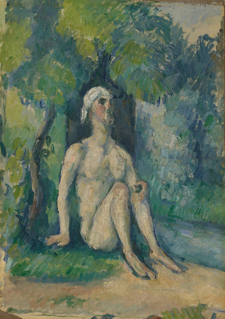 Badender sitzt am Wasser von Paul Cezanne