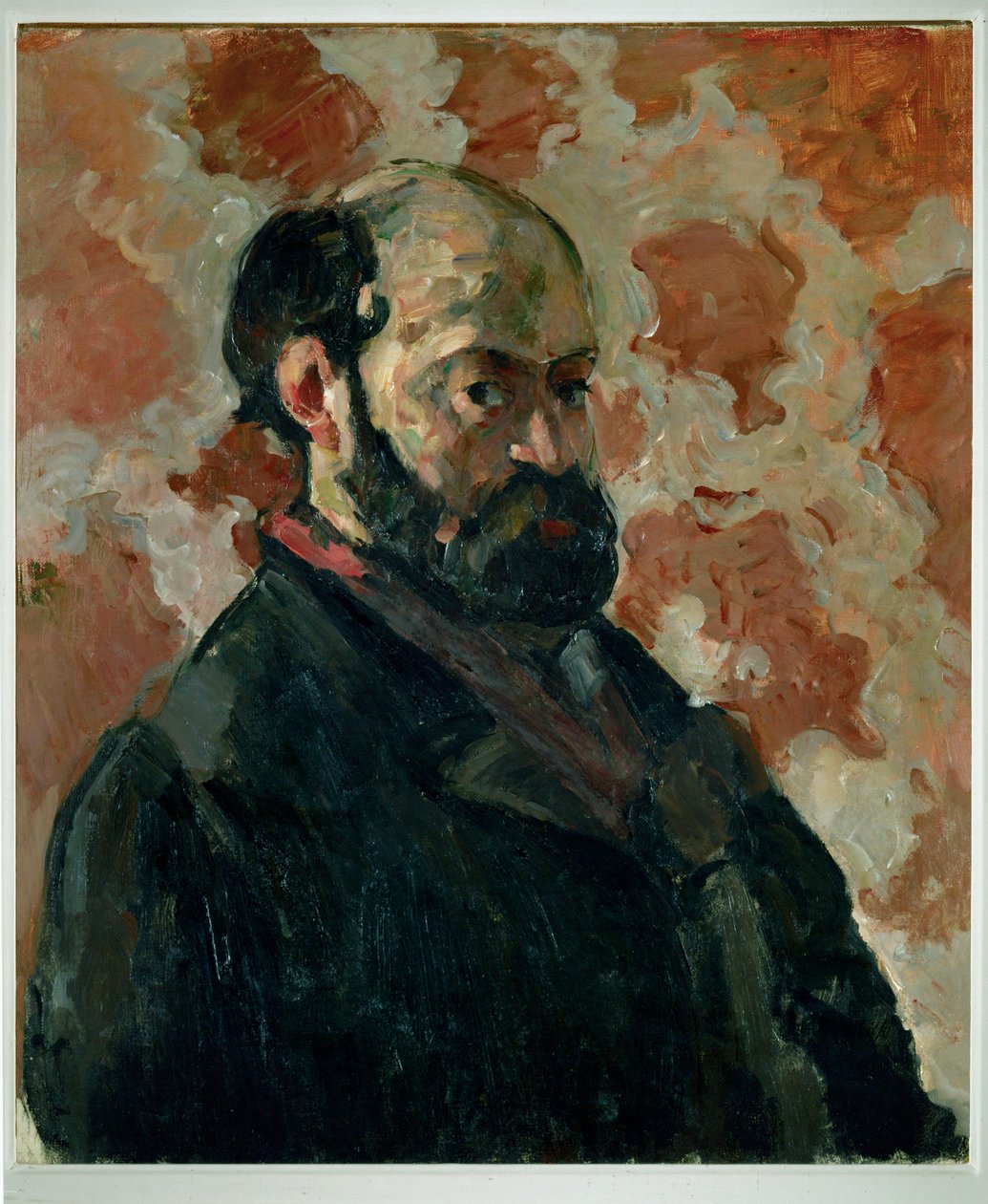 Selbstporträt vor einem rosa Hintergrund von Paul Cezanne