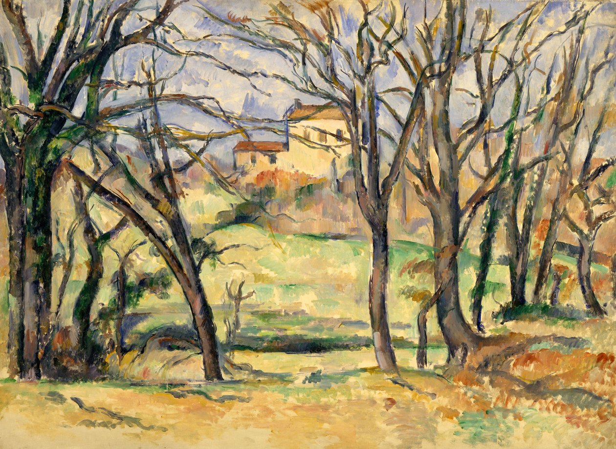 Bäume und Häuser in der Nähe des Jas de Bouffan von Paul Cézanne