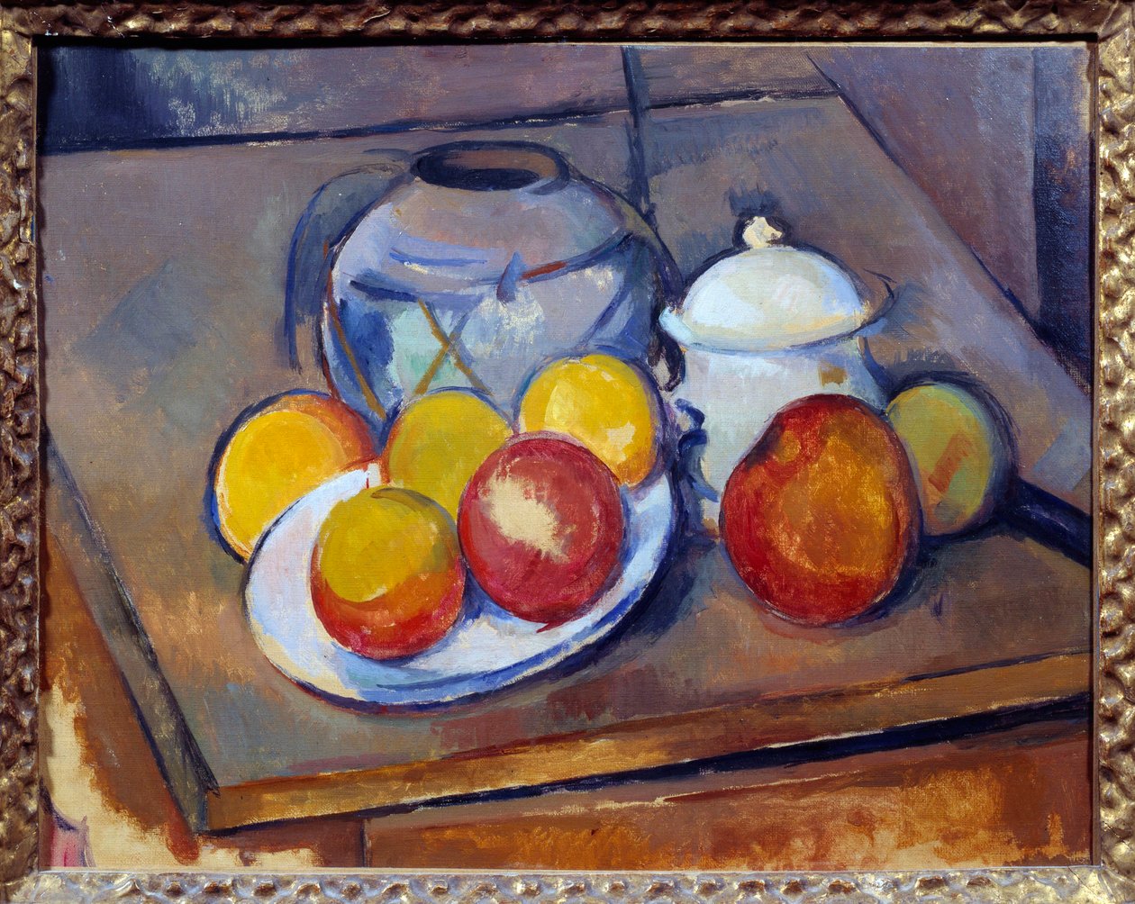 Vase, Zuckerdose und Äpfel (Gemälde von Paul Cezanne) von Paul Cézanne