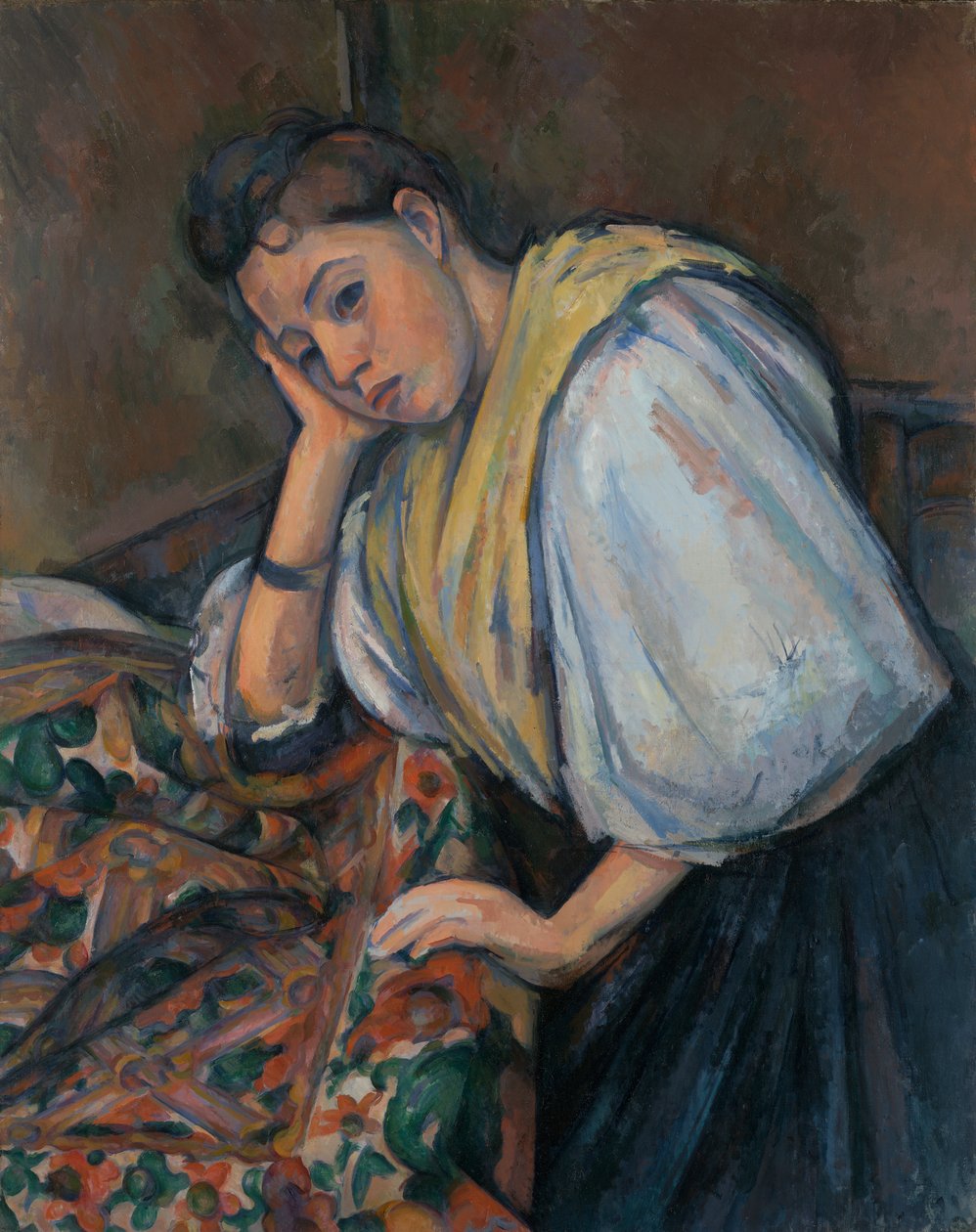 Junge italienische Frau an einem Tisch von Paul Cézanne