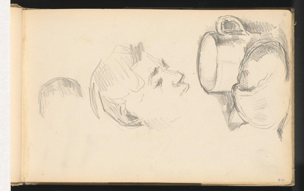 Ein Kopf, eine Tasse und ein Brötchen von Paul Cézanne