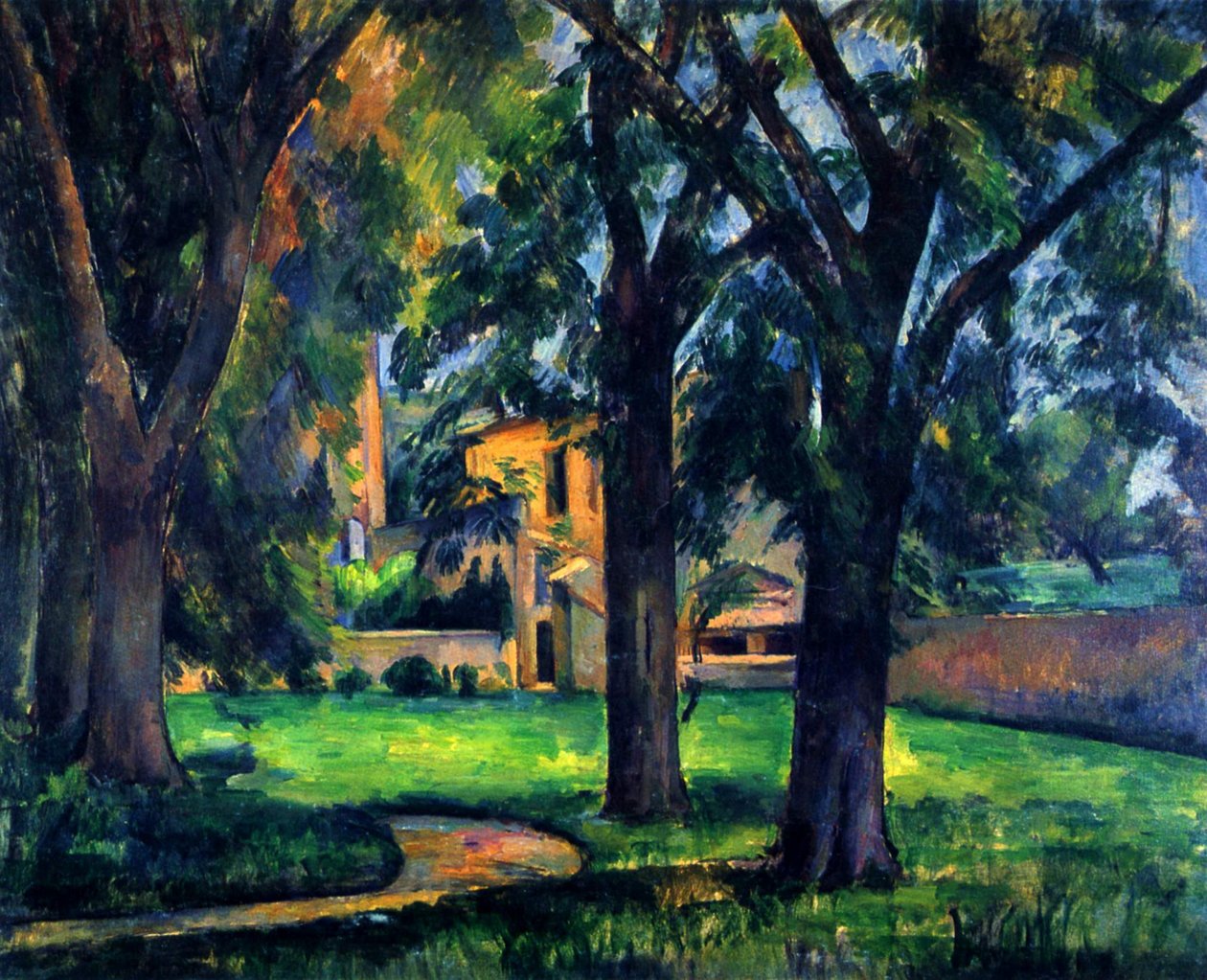 Kastanienbäume und Bauernhof von Jas de Bouffan von Paul Cézanne