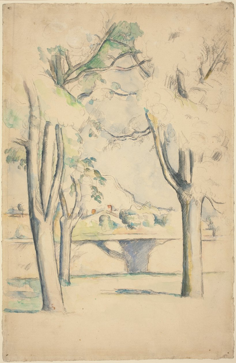 Mont Sainte-Victoire hinter der Mauer des Jas de Bouffan von Paul Cézanne