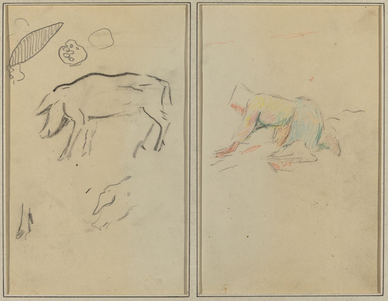Ein Schwein; bretonischer Bauer kniend (verso) von Paul Gauguin