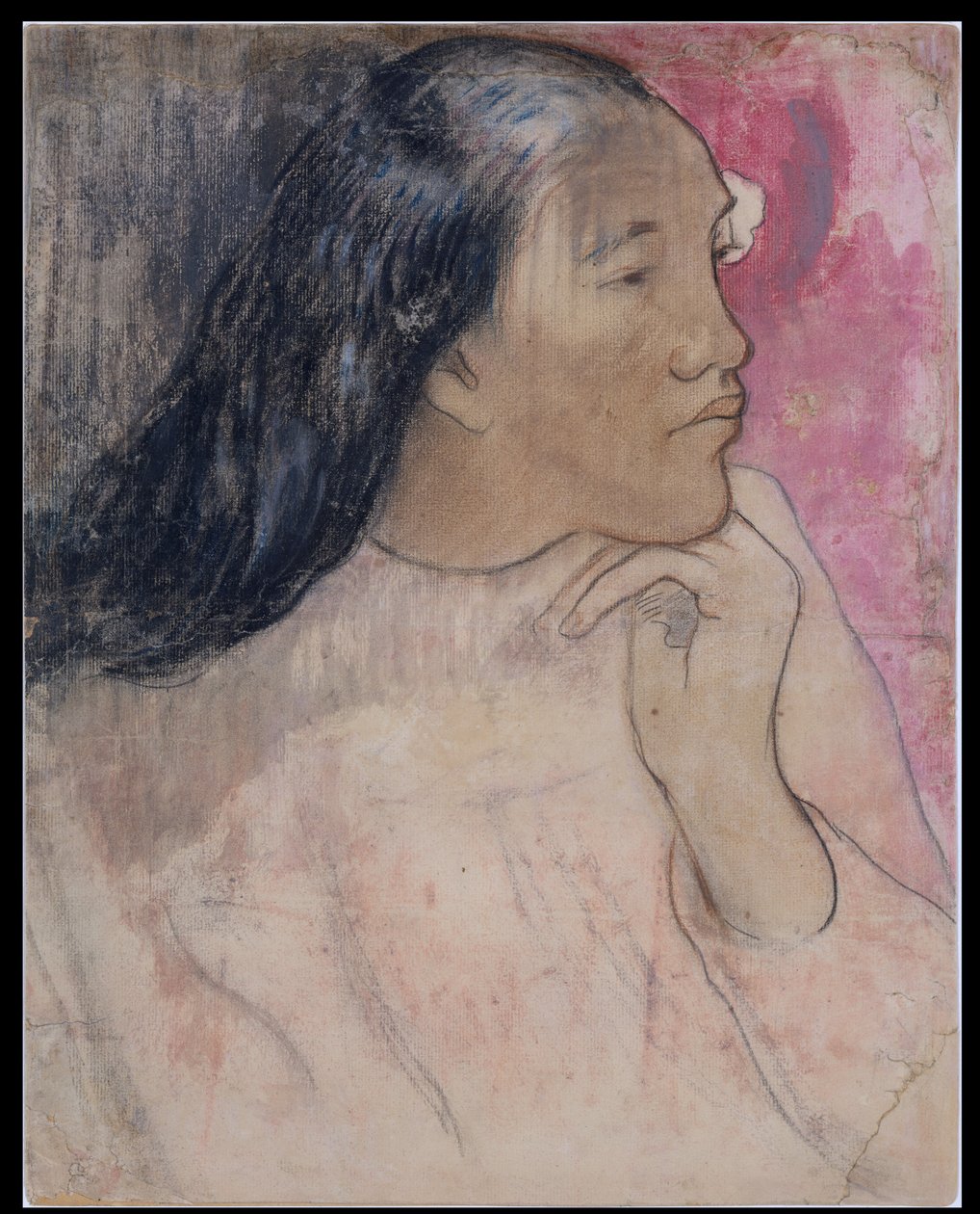 Eine tahitianische Frau mit einer Blume im Haar von Paul Gauguin