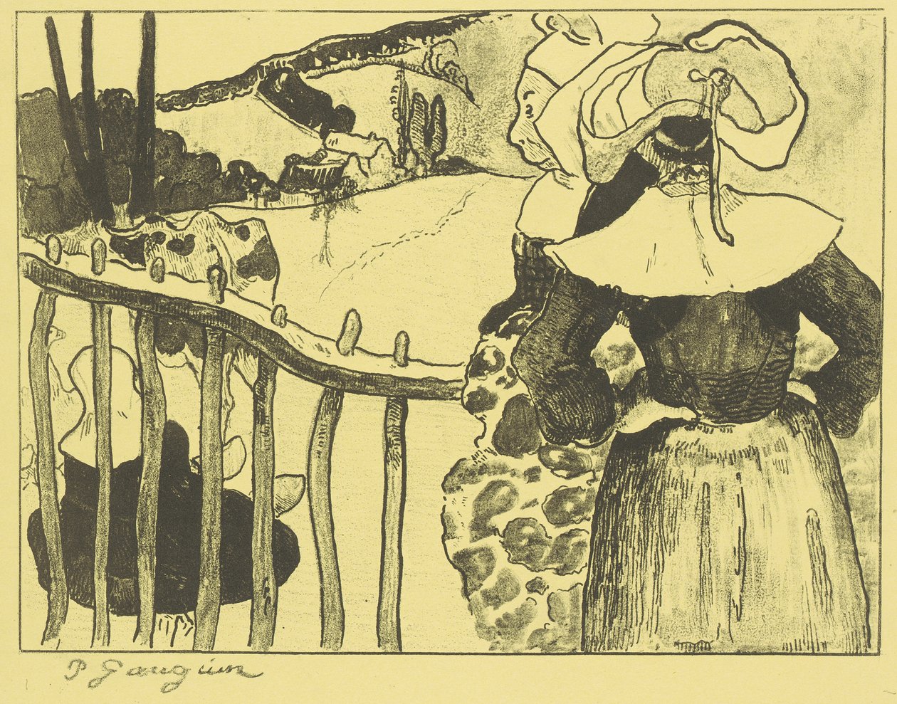 Bretonische Frauen neben einem Zaun von Paul Gauguin