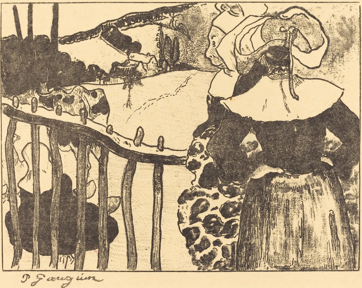Bretonische Frauen neben einem Zaun von Paul Gauguin