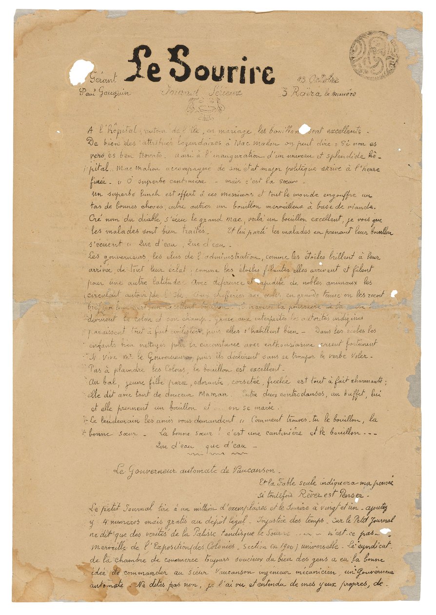 Le sourire: Ernsthafte Zeitschrift, 13. Oktober 1899 von Paul Gauguin