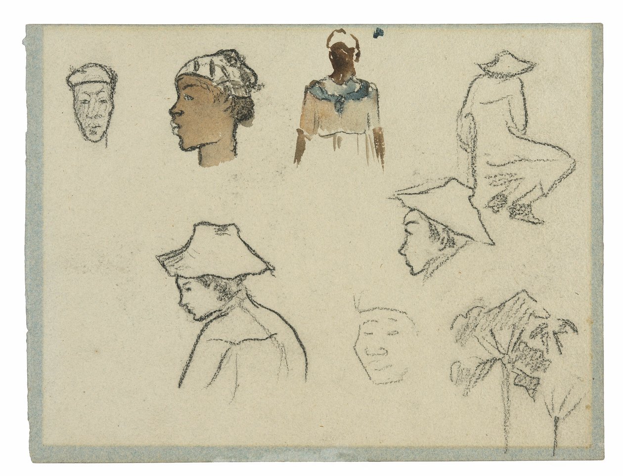 Skizzen von Figuren und Laub (recto); Profil von Charles Laval mit Palme und anderen Skizzen (verso) von Paul Gauguin